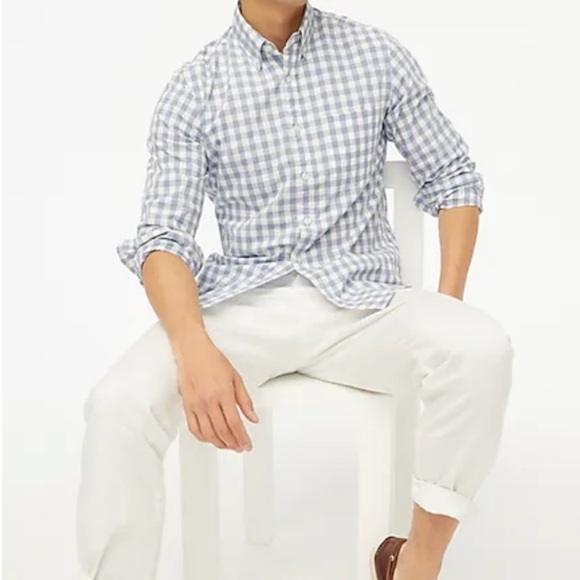 NEW J Crew Men’s MEDIUM Gingham flex casual shirt Blue White - Picture 2 of 6